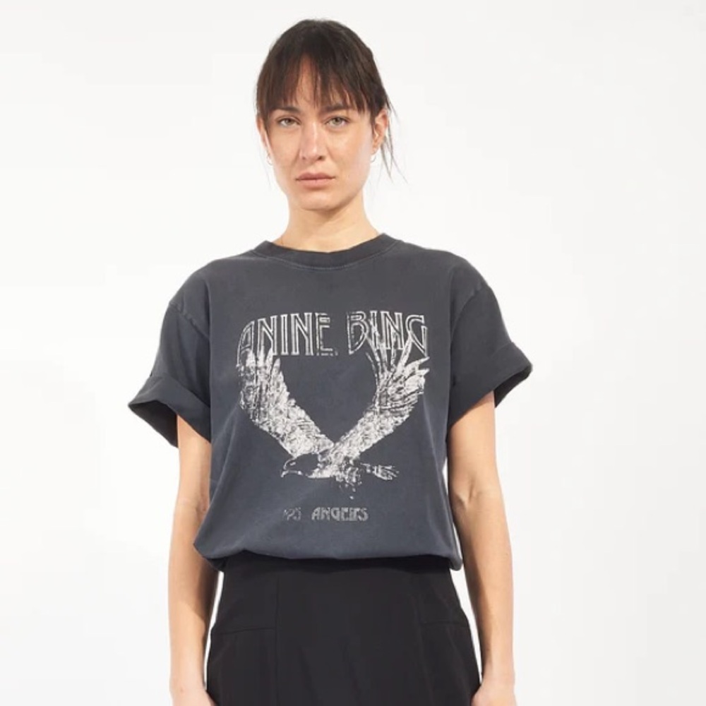 Anine Bing Gray Short Sleeve Tee Lili Eagle Tee Size Small